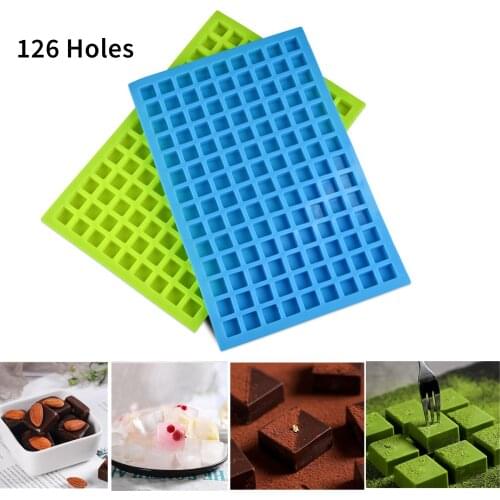 Silicone 126 Holes Mini Square Shape Cube Mold For Ice Cake Tray Cubes Candy Chocolate Pudding Jelly Party Bar Whisky Tools