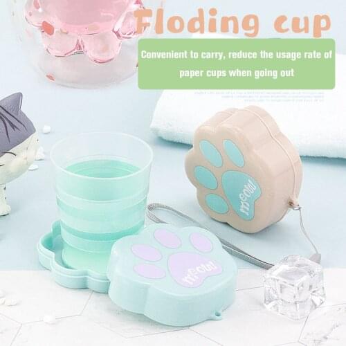 Cute Kawaii Kitty Pawl Folding Cup Small Mini Portable Silicone Outdoor Coffee Cups Children Travel Drink Water Folding Glass