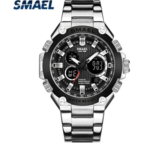 SMAEL Brand Men Military Sport Watches Mens LED Analog Digital Watch Male Army Stainless Steel Quartz Clock Relogio Masculino