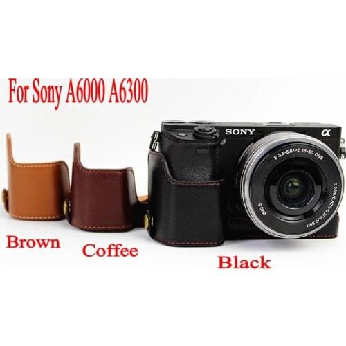 Genuine Leather Camera Bag Case For Sony A6000 A6300 A6400 Camera Professional Fashional real Leather Half case
