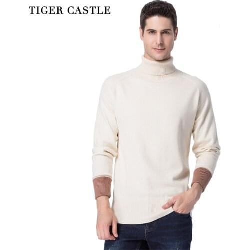 TIGER CASTLE 2019 Turtleneck Man Sweaters Long Sleeve Black White Knitted Male Pullover Sweater Brand Spring Autumn Men Knitwear