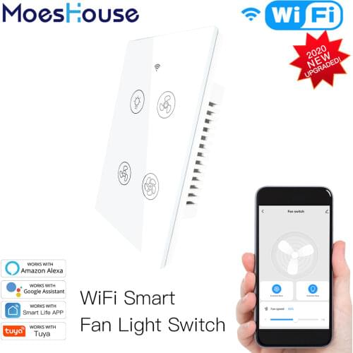 WiFi Smart Ceiling Fan Light Wall Switch,Smart Life/Tuya APP Remote Various Speed Control, Compatible with Alexa and Google Home