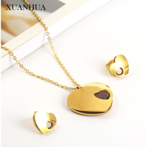 XUANHUA Stainless Steel Jewelry For Woman Vogue 2019 Charm Heart-shaped Necklace Earrings Set Jewelry Accessories Bohemian