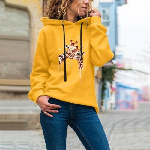 Womens Casual Sweatshirt Full Sleeve Giraffe Prints Sweatshirt Tops Hoodies Pullover Simple Warm Loose Sweatshirts Толстовка
