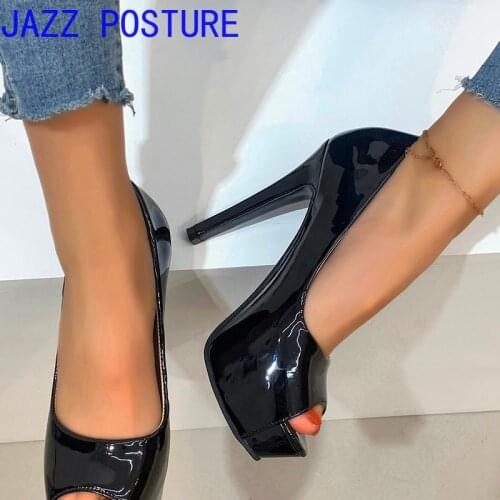 Super high heels women pu leather high heels open toe thin high heels party pump small platform waterproof womens shoes 43 w089