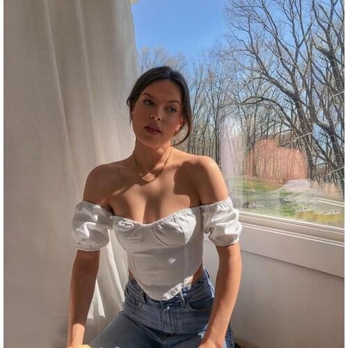 Women Vintage Style Crop Top Pricess White Top Sexy Off Shoulder Short Sleeve T-Shirts For Women Retro Slash Neck Summer T-Shirt