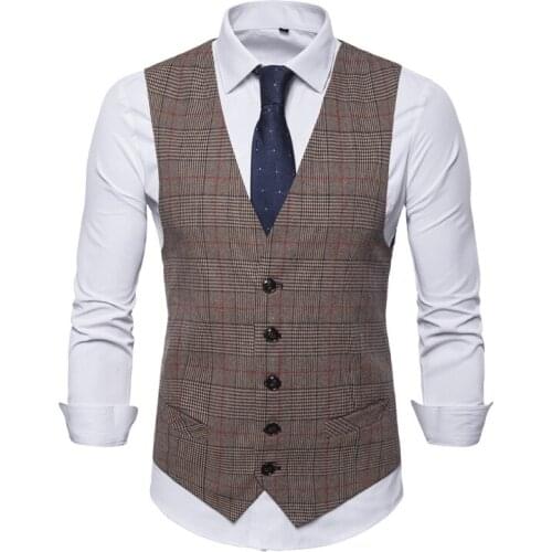 Mens Business Casual Plaid Checked Suit Vest 2020 Brand New Slim Fit Single Breasted Waistcoat For Men Chalecos Para Hombre