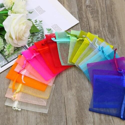 20pcs 7x9cm 9x12cm 10x15cm Sheer Organza Bags Wedding Party Candy Chocolate Bags Gift Pouches Jewelry Storage Drawstring Bags