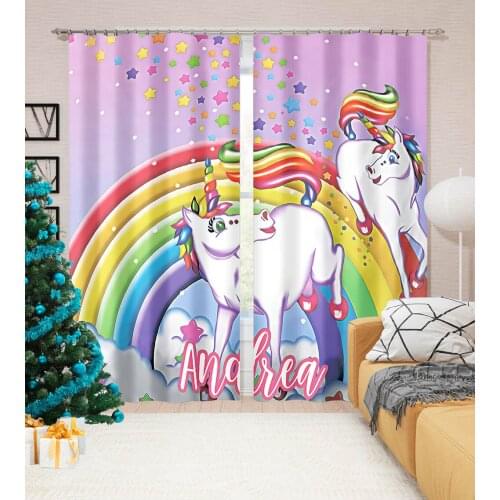3D Rainbow Cartoon Unicorn Pattern Adult Children Bedroom Living Room Shade Custom Curtain Set Bedroom with Hook Accessories