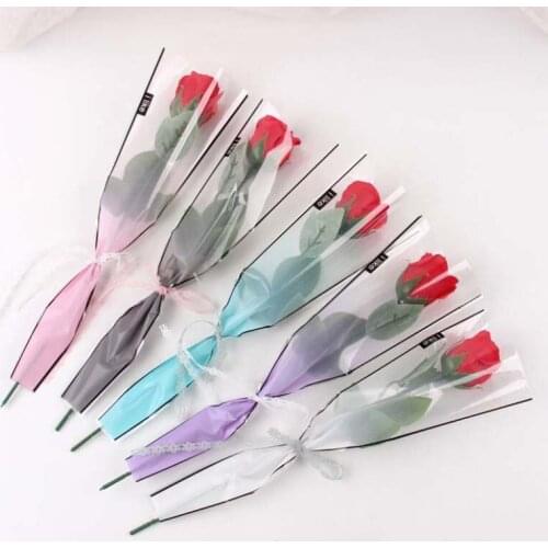 5Pcs Transparent Gradient Flowers Bag Bouquet Packaging Bags Sweets Valentines Bags For Gifts To Girlfriend Wedding