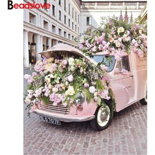 5D DIY Diamond Painting flower Full Square pink car Diamond Embroidery Sale Diamond Mosaic Rhinestone Picture Decor Home