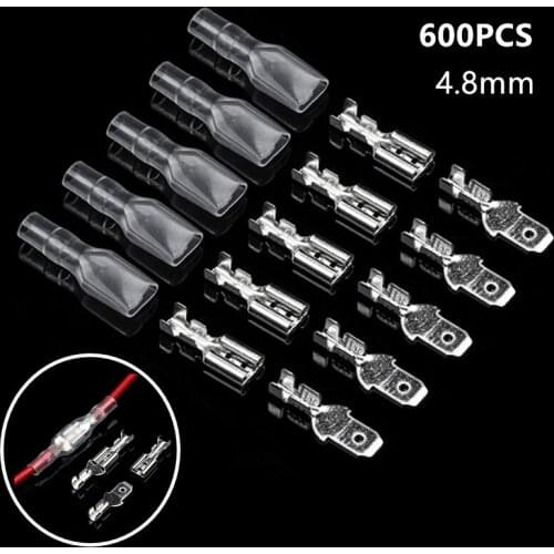 600PCS Insulated Female&Male Spade Crimp Terminals Kit 4.8mm Seal Electrical Wire Connectors Crimping Terminal Connector