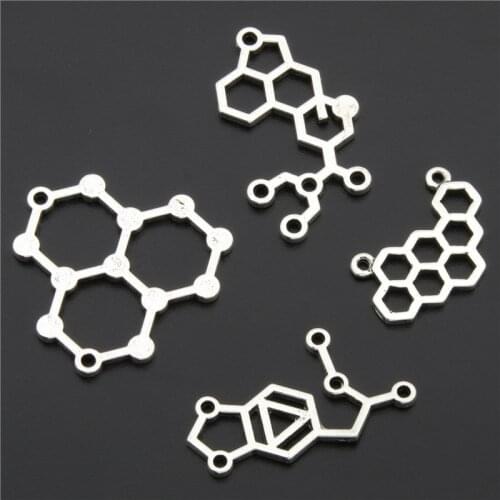 8pcs Silver Color Chemistry Formula Molecule Charms Pendant Science Jewlery