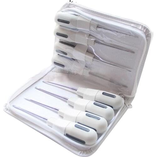 8pcs Dental Luxating Lift Elevators Curved Root Dentist Dental Surgical Instrument With Plastic Handle