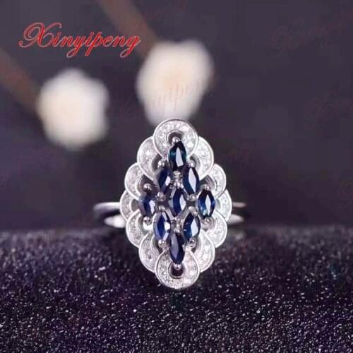 925 silver inlaid natural sapphire ring female classic girlfriend mother good gift boutique jewelry