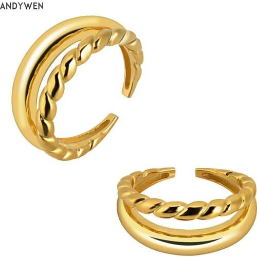 ANDYWEN 925 Sterling Silver Double Tidal Twist Resizable Ring 2020 Screw Two Line Open Ajustable Round Rings Women Rock Punk
