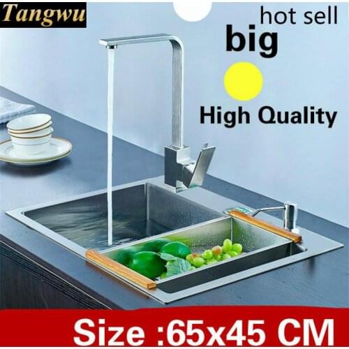 Free shipping Apartment kitchen manual sink single trough high quality 304 stainless steel do the dishes hot sell big 65x45 CM