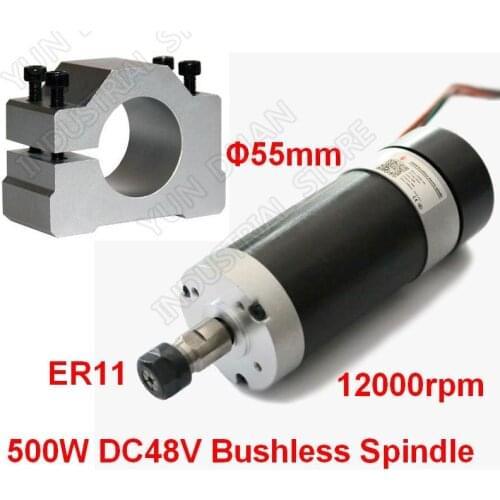 500W 60Ncm 12000rpm DC 48V 20A Brushless Spindle Motor ER11 Collets & Clamp for CNC Drilling Milling Metal Plastic Wood Working