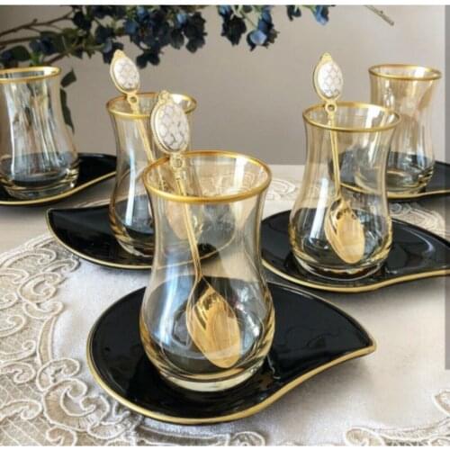 Tea team tea cup Black Dish Honey Gold 12 Piece Tea Set