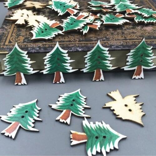 DIY 100PCS Wooden Christmas tree Buttons sewing decoration Scrapbooking crafts 31mm