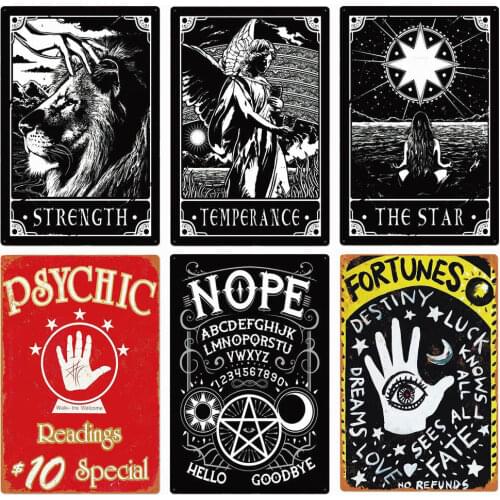 Psychic Reading Vintage Metal Sign Club Room Bar Decorations Palm &Tarot Card Reading Wall Art Poser Mysterious Home Decor N412