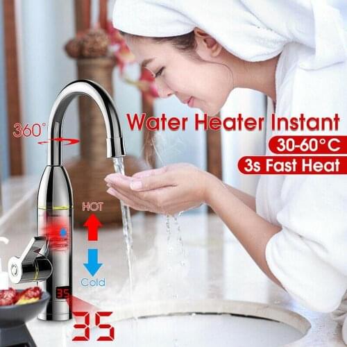 Kitchen Bathroom Instant Heating Water Faucet Rotatable 220V Electric Hot Water Heater Water Tap with LED Temperature Display