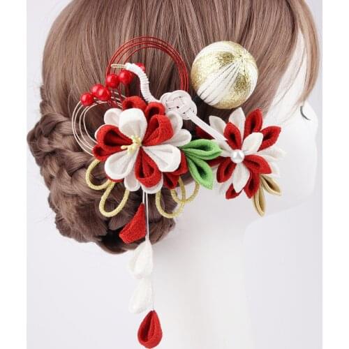 Japanese Style Costume Headwear Hair Clip for Girls High Quality Party Show Women Flower Hairpins Set Photo Shooting Headpiece