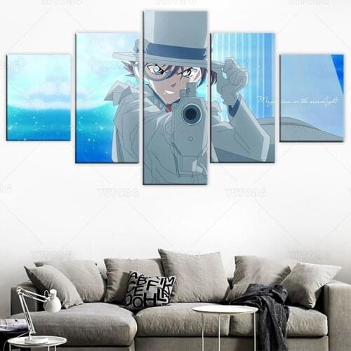 Canvas Print Painting Wall Art Posters 5 Panel Anime Boy Detective Conan Cartoon Modern Living Room Modular Picture Home Decor