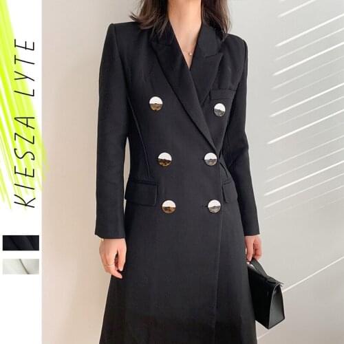 Kieza Lyte Spring 2021 New Vintage Long Trench Coat Elegant Black Long Suit Blazer Casaco Outerwear Feminino Female Windbreaker