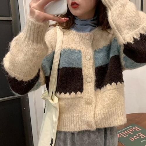 Korean version of the retro round neck loose all-match sweater sweater outer wear 2021 fashion new temperament casual top