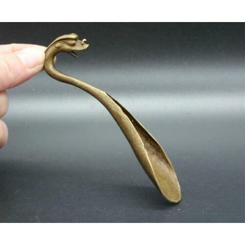 Pretty Brass Teaspoon with lucky Dragon head Power and Good Luck coffee spoon