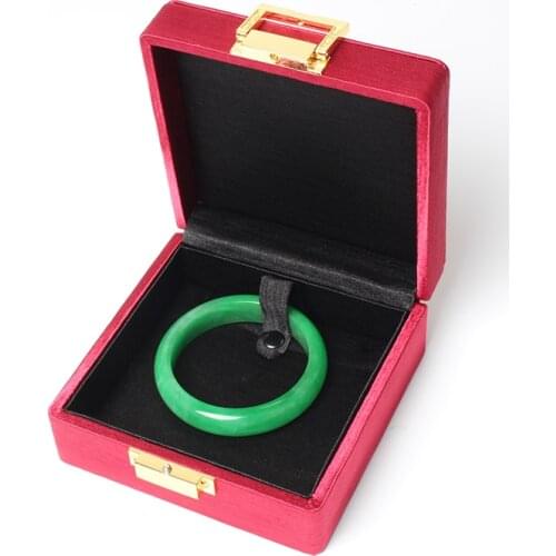 Red Festive Brushed Metal Buckle Gift Pendant Bracelet Jewellery Set Box Specially Made For Jade Protection With Satin Cloth