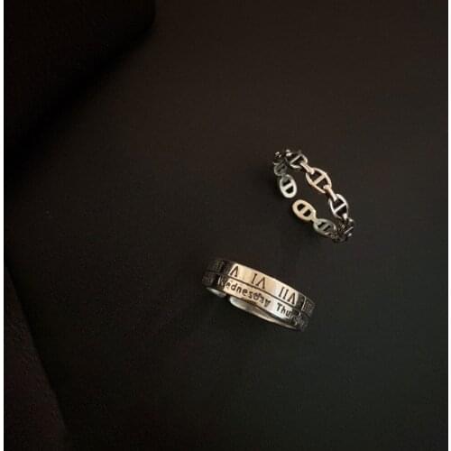 TIMEONLY Creative Roman Numerals Pig Nose Hollow Chain Ring for Women Ladies Forefinger Ring Wedding Gifts Jewellery Retro