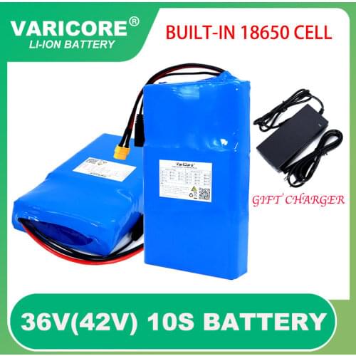 VariCore 36V 12Ah 10Ah 8Ah E-bike 18650 Lithium Battery Pack 20A BMS for Balancing scooter lawn mower with 42V 2A Charger