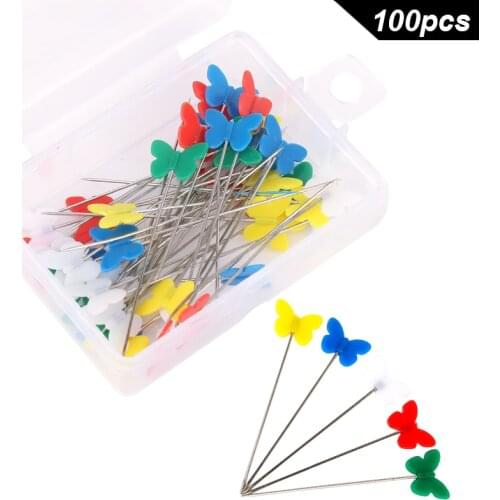 LMDZ 100PCS Positioning Pins Butterfly Head Pins DIY Tool Pin Crafts Needles with Box Patchwork Needle Sewing Accessories