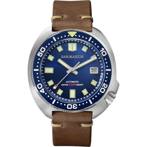 San Martin Turtle Diver Mechanical Watch 200m Stainless Steel Sapphire Horween Leather Luminous Men Automatic Top Brand Watch