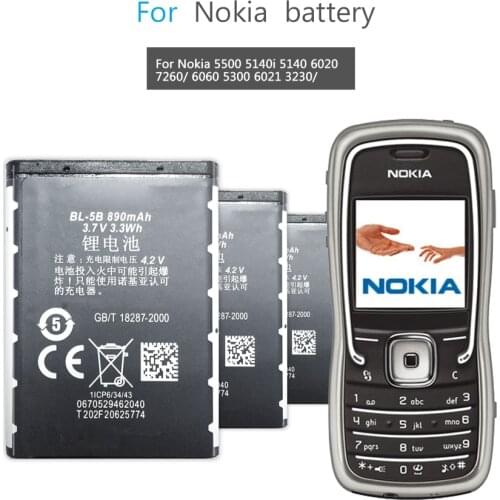 Mobile Phone Battery For Nokia 3230 5070 5140 5140i 5200 5300 5500 6020 6021 6060 BL 5B BL5B BL-5B 890mAh
