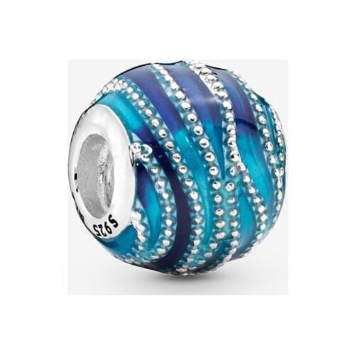 Fashion 925 Sterling Silver Beads Blue Wave Charm Fit Original Pandora Bracelets Women DIY Jewelry