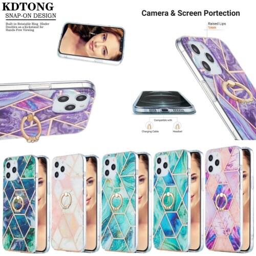 Marble Phone Case for iPhone 11 12 Pro Max Mini XR X XS 7 8 Plus SE 2020 Shell Plating Splice Fold Finger Ring Braket Back Cover