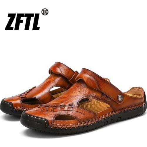 YIGER New Men Sandals and Slippers Large size 38-48 Mens Summer Mens Casual Holes Genuine Leather Sandals beach slippers 57