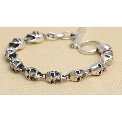 Wholesale Ornaments In S925 Sterling Silver Silver mens Trumpet Skeleton Connected Bracelet