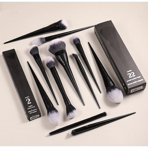 BLACK 10Pcs Makeup Brushes Set #10 20 25 35 40 1 2 4 Shade+Light Lock-it edge Powder Foundation Concealer Eye Shadow Beauty Tool
