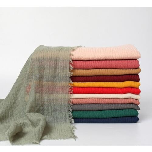 Autumn Crinkle hijab Cotton Scarf women Long shawl lightweight Fringed Scarves muslim Headband pashmina 180-80CM
