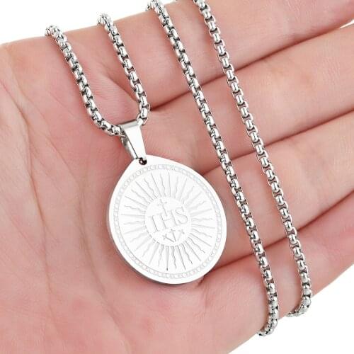 Cxwind Gothic Jesus Christ Monogram Cross Pendant Necklace Roud Disc Necklaces For Men Women Gift Wholesale Neck Chocker Jewelry