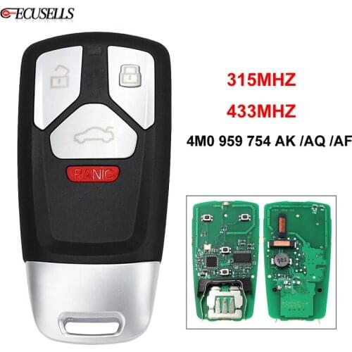 3+1/4 Button Remote Smart Car Key Fob Keyless go 315MHZ / 433MHZ for Audi TT A4 A5 Q7 SQ7 FCC ID: 4M0 959 754 AK / AQ / AF
