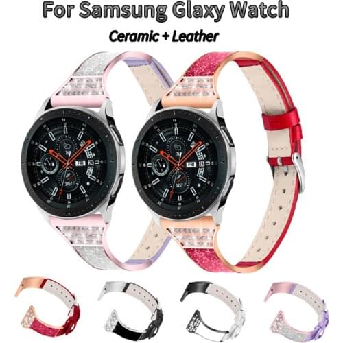 22mm leather band for Samsung Galaxy Watch Quick Release Strap for Women Bracelet Ceramic + Leather Watchband for Gear S3