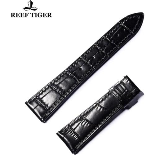 Reef Tiger/RT Crocodile Pattern Watch Strap Genuine Leather Wrist Watch Band Black Brown Men Watch Strap Accessories RGA1951