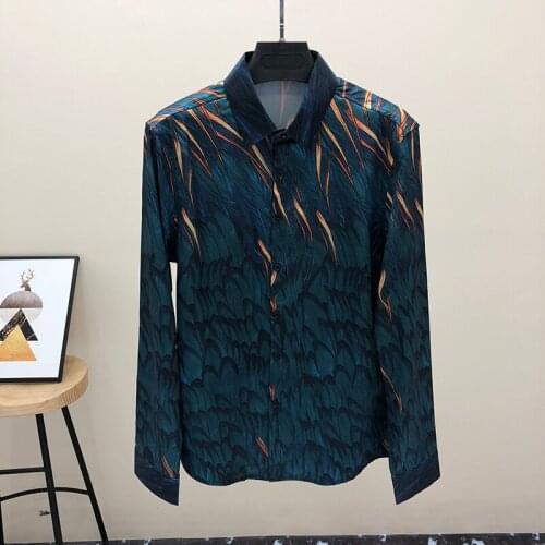 Casual Flower Shirt Mens Rural Art Printing Mens Slim Overhemden Heren Long Sleeve Shirt Trend Brand Fashion Business Mens