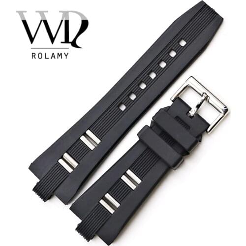 Rolamy 26x9mm High Quality Waterproof Black Replacement Rubber Wrist Watch Band Strap For Bvlgari