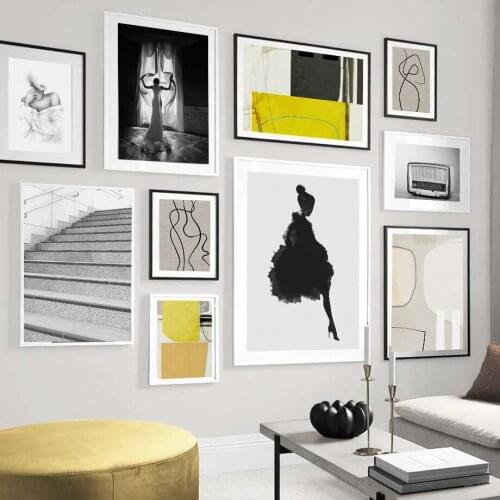 Modern Abstract line Girl stairs radio Wall Art Canvas Painting Nordic Posters And Prints Wall Pictures For Living Room Decor